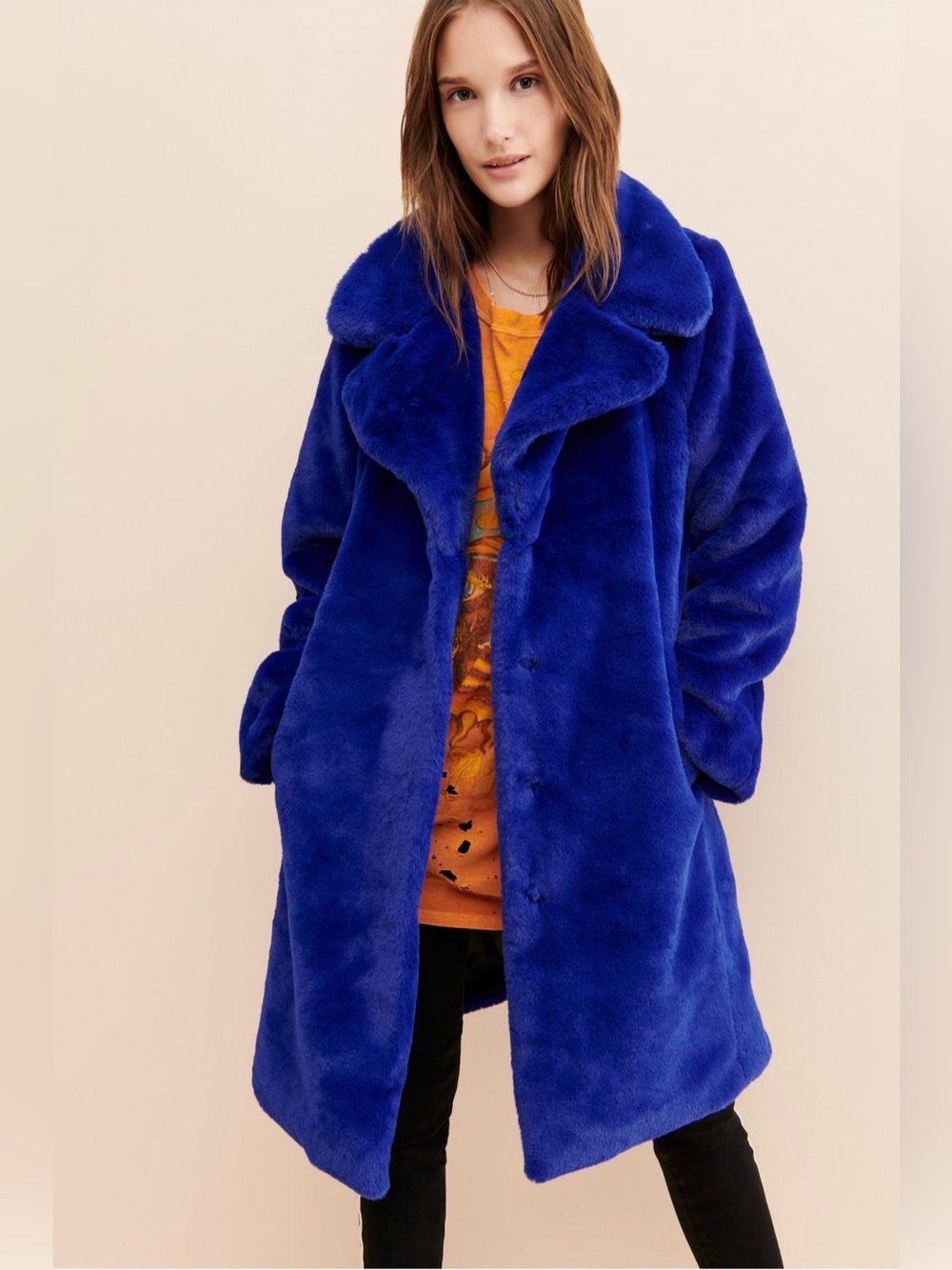 NWT Avec Les Filles Electric Blue Faux-Fur Teddy Coat size XS loose fit.